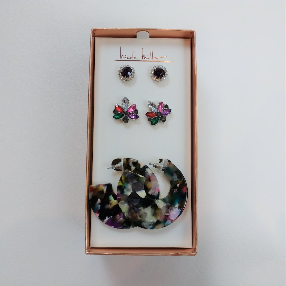 Nicole Miller Earrings Set 3 Pairs New